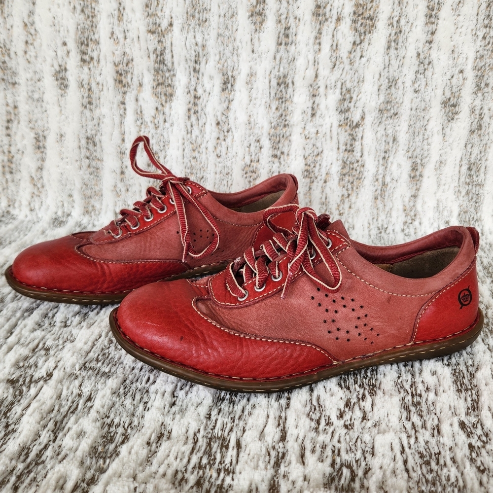 Born Leather Oxford Sneaker Shoe Red | Women's Size 7